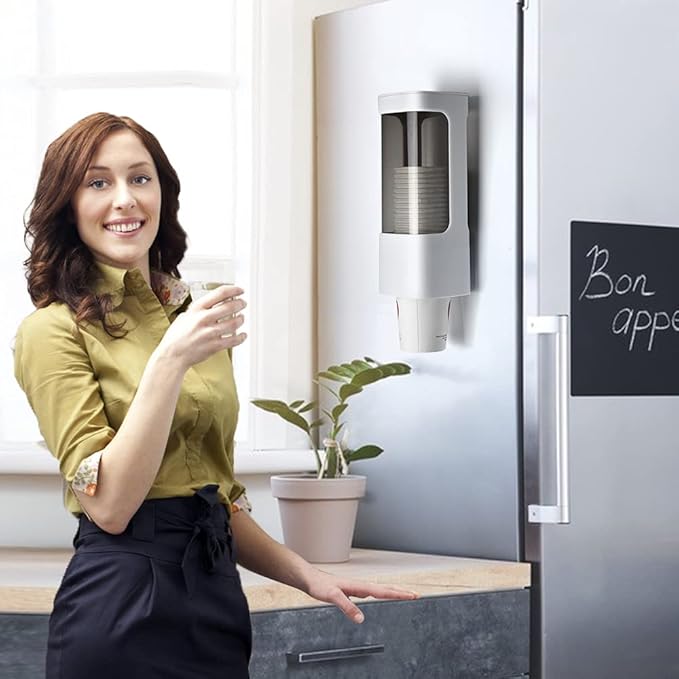 Cup Dispenser Wall Mounted Bathroom Cup Holder, 3oz-5oz Disposable Paper Cup Plastic Cup Dispenser, Water Cooler Dispenser Cup Holder with Paste Plate for Home Office Hospital Gym