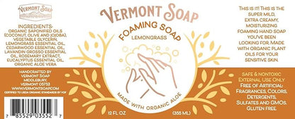VERMONT SOAP Organic Lemongrass Zen Foaming Hand Soap - Natural Moisturizing Soap for Dry Skin - Fragrance Free Liquid Bathroom Hand Soap Dispenser - Lemongrass Zen - 12 oz