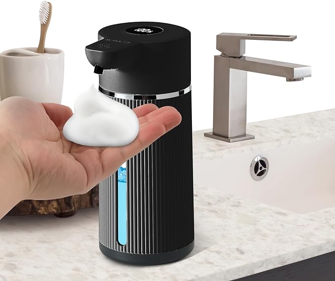 Automatic soap Dispenser,rechargeability touchless Dish Soap Dispenser，4-Level Adjustable，for Kitchen, Bathroom, Hotel, Restaurant (Foam Black)
