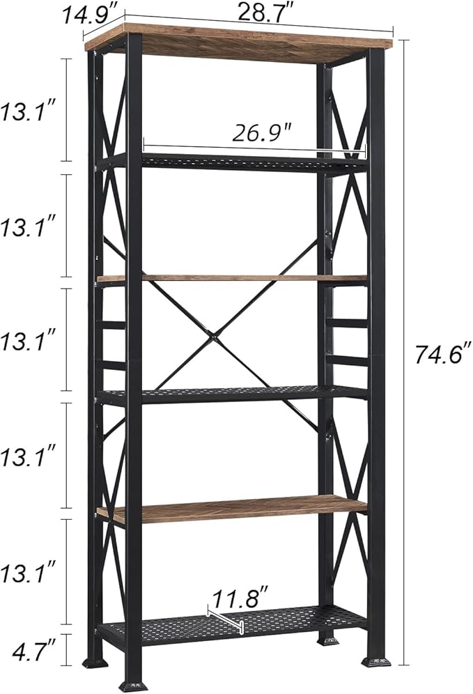 HOMBAZAAR 6 Tier Bookshelf,74 Inch Tall Industrial Bookshelf with Metal Frame and Open Shelves,Rustic Heavy Duty Book Shelf, Metal Bookshelves and Bookcases for Office,Living Room and Library,Brown