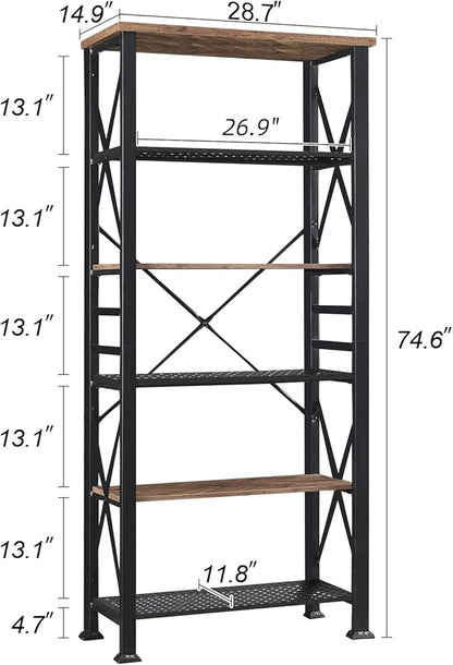 HOMBAZAAR 6 Tier Bookshelf,74 Inch Tall Industrial Bookshelf with Metal Frame and Open Shelves,Rustic Heavy Duty Book Shelf, Metal Bookshelves and Bookcases for Office,Living Room and Library,Brown