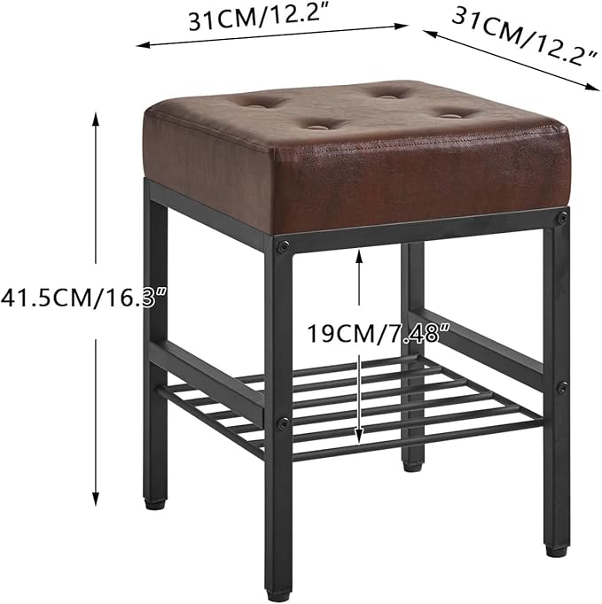 IBUYKE Square 16.34 inches Stool with Adjustable Feet and Storage Space, Footrest Chair,Multi-Use as Small Side Table or Ottoman, for Bedroom, Dark Brown LG-60Z