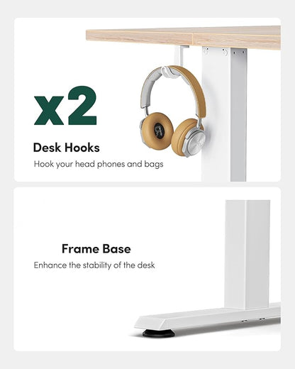 FEZIBO 55 x 24 Inchs Electric Standing Desk, Height Adjustable, Sit Stand Up, Computer Office Desk with Splice Board, White Frame/Maple Top