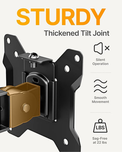monTEK Single Monitor Stand, Stable Monitor Arm for 17-32 inch& 22lbs Capacity Screen, Height Adjustable Desk Mount with C Clamp and Grommet Base, VESA 75 * 75MM/ 100 * 100MM