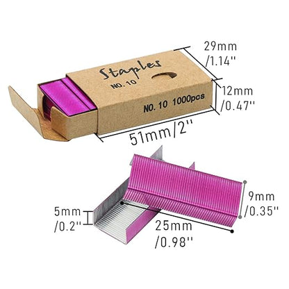 NatSumeBasics 4000 Rose Red Staples #10 Colored Staples for Mini Stapler, No.10 Staple Smaller Than Standard Staple (Rose Red)