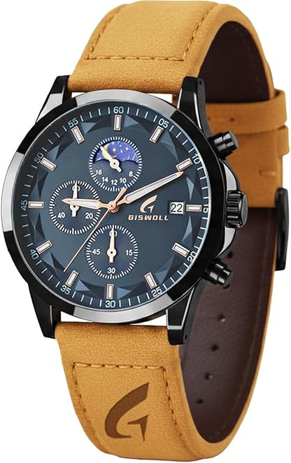 Distinctive Mens Analog Chronograph Watches with Auto Date & Multi Subdials, Fashion Casual Sport Quartz Wrist Watches with Luminous, 3ATM Waterproof, Valentines Day Gifts for Him, Boyfriend, Husband, Dad