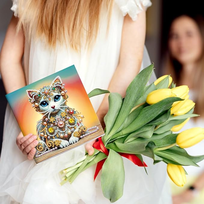 6pcs DIY Animals Diamond Art Painting Greeting Cards Kit, Rhinestone Art Holiday Birthday Card Set with Envelopes, DIY Festival Craft for Girlfriend, Christmas Valentine Gift Making Supplies