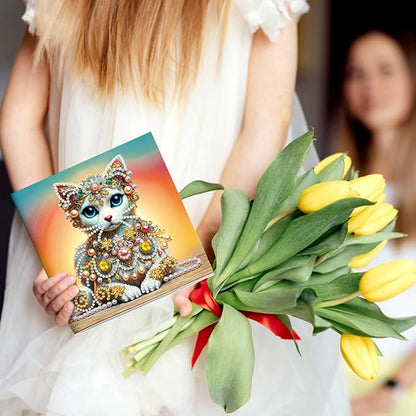 6pcs DIY Animals Diamond Art Painting Greeting Cards Kit, Rhinestone Art Holiday Birthday Card Set with Envelopes, DIY Festival Craft for Girlfriend, Christmas Valentine Gift Making Supplies