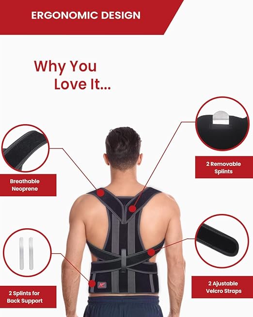 Hurmoya Back Brace Posture Corrector for Women and Men, Lower and Upper Back Pain Relief, Hunchback and Scoliosis Straightener with 2 Removable Metal Splints Support, Adjustable Straps Belt Waist