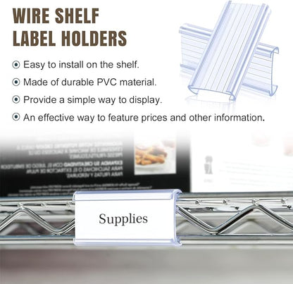 Lenink 30Pcs Wire Shelf Label Holders,Plastic Wire Rack Label Holder,Compatible with Metro 1-1/4in Shelves,Label Area 3in Lx1.25in H (Label Paper Insert Included)