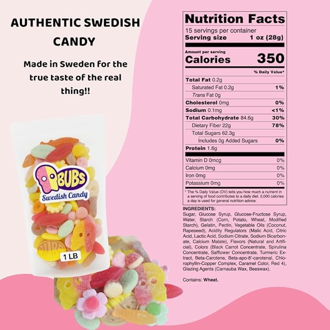 Swedish Candy sweet and sour pick n mix 1 lb including BUBS, Skulls, Swedish Fish and Sour Gummies, great for Chrismas Candy