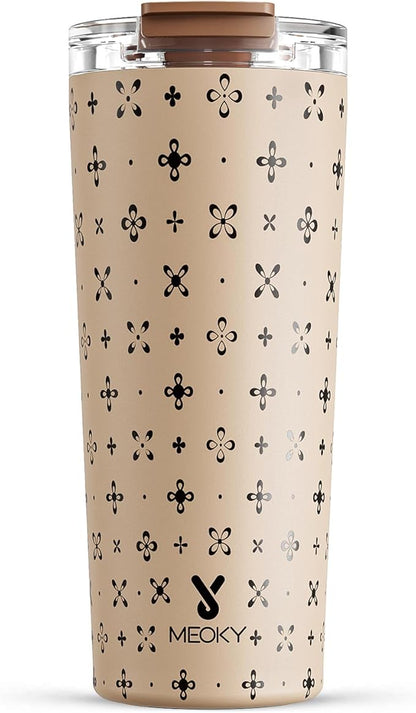 Meoky 24 oz Travel Coffee Mug with Leak-proof Lid, Stainless Steel Insulated Coffee Tumbler, Keeps Hot for 8 Hours or Cold for 24 Hours, Fits in Car Cup Holder (Mocha Cross)