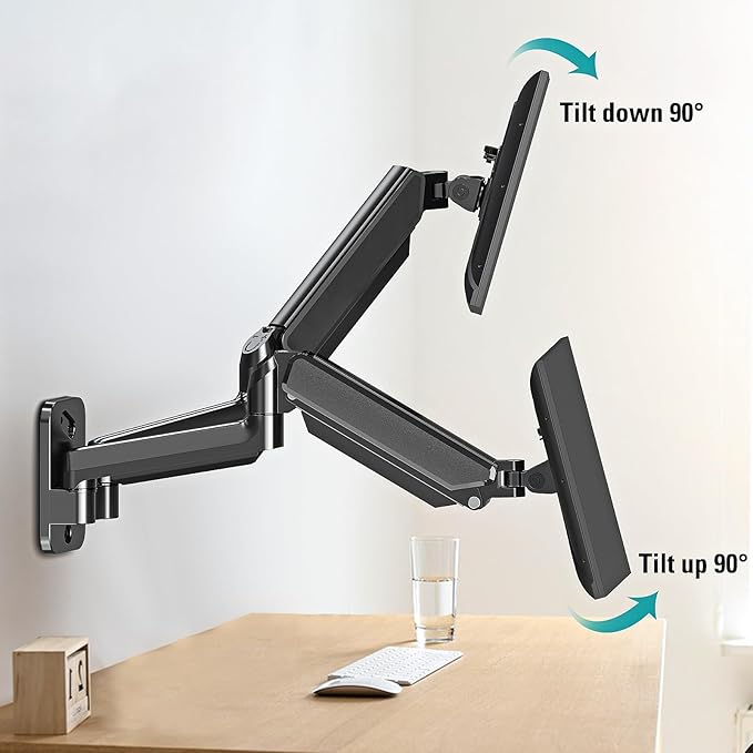 Dual Monitor Wall Mount for 13 to 32 Inch Computer Screens, Monitor Mounts for 2 Monitors Holds Up to 19.8lbs Each,Full Motion Gas Spring Monitor Arm with VESA 75x75/100x100