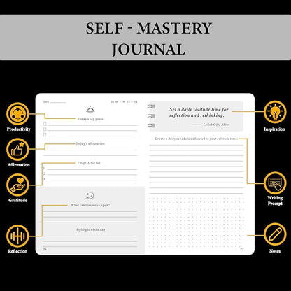 JUBTIC Self-Mastery Journal for Men - Gratitude Journal for Daily Reflection, Positivity and Self - Care and Reflection - Guided Manifestation Journals - Goal Journal for Women & Men(Black)