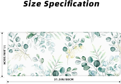 Gaming Mouse Pad for Computer,Large Mouse Pads for Desk Keyboard, Eucalyptus Plant Desk Mat Laptop,Cute Green Pattern Art XXL Waterproof Keyboard Pad,Extended Big Non-Slip Rubber Mousepad