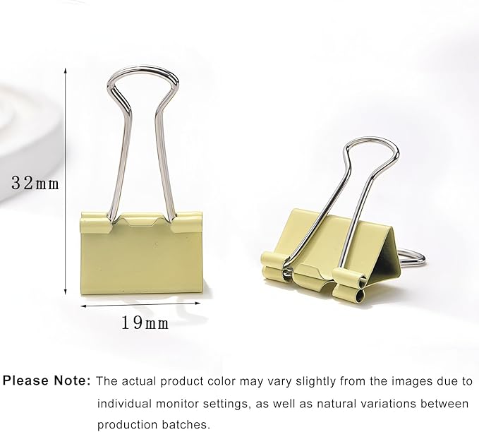 50 Pack Small Yellow Binder Clips 3/4 Inch (19 mm), Colored Little Paper Clamps, Tiny Mini Paper Clips for Office Home School Business 0.75"