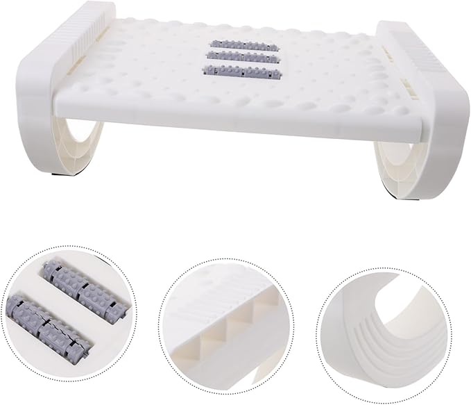 Anti-Slip Office Foot Rest Under Desk Raised Footstool with Rocking Motion Stable Non-deformable Footrest for Work and Home Space-Saving Foot Support Stool in White