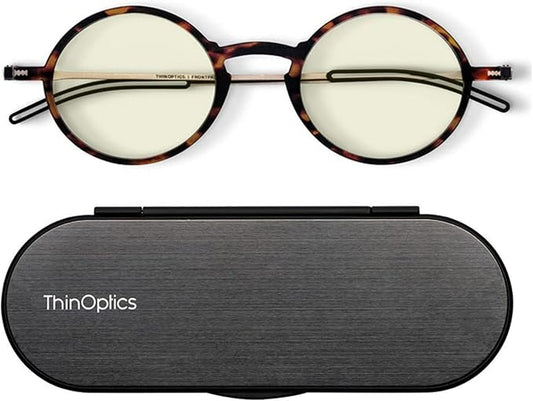 ThinOptics unisex-adult Manhattan Blue Light Blocker Reading Glasses + Milano Case