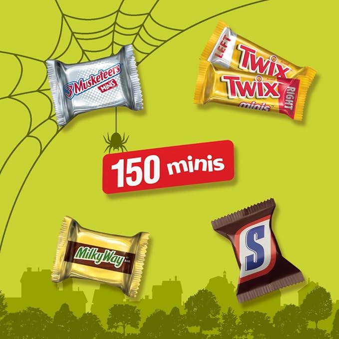 SNICKERS, TWIX, MILKY WAY & 3 MUSKETEERS Halloween Candy, Mini Chocolate Halloween Candy Mix Variety Pack for Trick or Treat, Party Favors and More, 150 Ct Bulk Bag