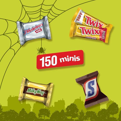 SNICKERS, TWIX, MILKY WAY & 3 MUSKETEERS Halloween Candy, Mini Chocolate Halloween Candy Mix Variety Pack for Trick or Treat, Party Favors and More, 150 Ct Bulk Bag