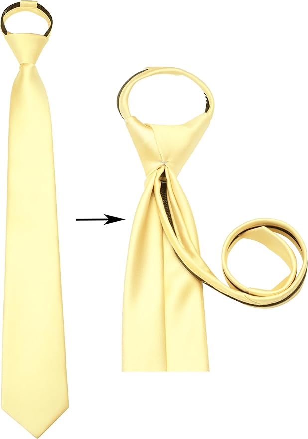 Branduce 3.15"（8cm） Pre-tied Adjustable Zipper Tie and Lapel Pin Solid Necktie Handkerchief Set for Men