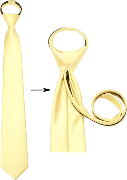 Branduce 3.15"（8cm） Pre-tied Adjustable Zipper Tie and Lapel Pin Solid Necktie Handkerchief Set for Men