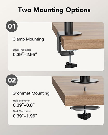 HUANUO Vertical Dual Monitor Mount, Stacked Monitor Stand for 2 Monitors with Height Adjustment Computer Monitor Arm Supports Two 17 to 32 Inch with C Clamp Each Desk Mount Hold up to 17.6lbs