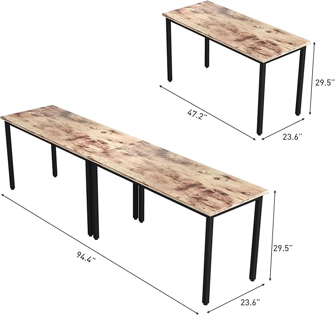 Bonzy Home Conference Tables 8ft Office Computer Desk for Meeting Room Study Writing Printer Podcast Table for 4-8 People Rustic Brown 2PCS 94.4"x23.6"x29.5"