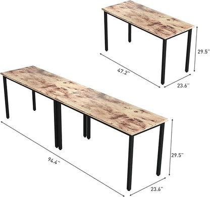 Bonzy Home Conference Tables 8ft Office Computer Desk for Meeting Room Study Writing Printer Podcast Table for 4-8 People Rustic Brown 2PCS 94.4"x23.6"x29.5"
