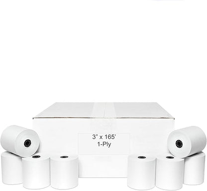 3" x 165' CASH REGISTER ROLLS,1 PLY BOND PRINTER POS PAPER ROLL 50 ROLLS/CASE (Double Solid Core)