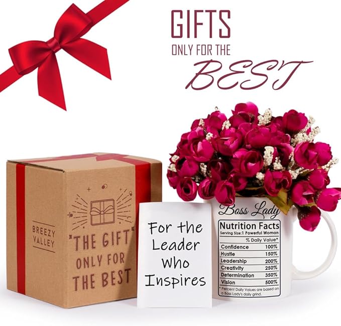 Breezy Valley Boss Lady Mug - Funny Boss Gifts for Women, Boss Day Gifts for Women, Christmas or Birthday Gift for Boss Female, Women Leaders - Boss Lady Nutrition Facts Coffee Mug, 11oz