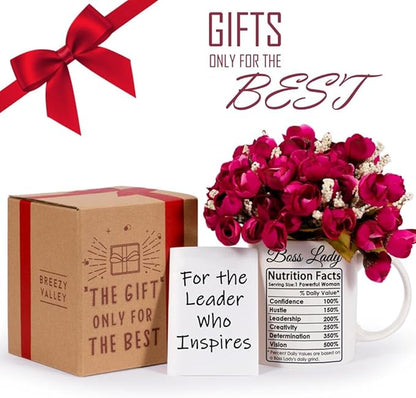 Breezy Valley Boss Lady Mug - Funny Boss Gifts for Women, Boss Day Gifts for Women, Christmas or Birthday Gift for Boss Female, Women Leaders - Boss Lady Nutrition Facts Coffee Mug, 11oz