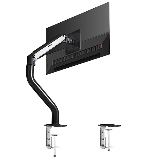 Okak Monitor Stand for Desk Single Monitor Arm Mount Computer for 15 to 27 Inch Screens, Office Desk Accessories, VESA Mounting Holes 75 and 100mm Stand Up to 26.4lbs, Black