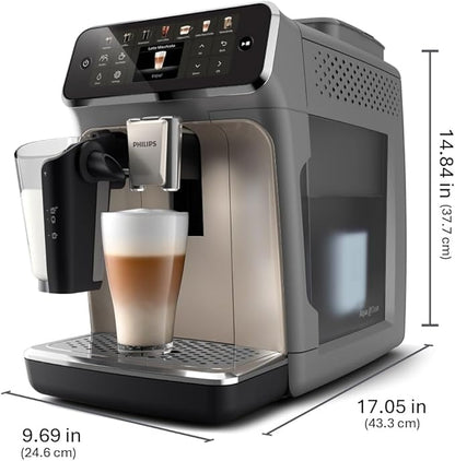 PHILIPS 4400 Series Fully Automatic Espresso Machine, LatteGo Milk System, Integrated Grinder, 12 Hot & Iced Coffee Pre-Sets, Quick Start, SilentBrew, 15-Bar Pressure, Black Chrome (EP4444/90)