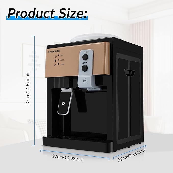 Water Dispenser Top Loading Countertop Water Cooler Dispenser with 3 Temperature Settings Desktop Electric Hot and Cold Dispenser for Home, Office, Dormitory (Black)