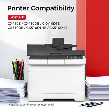 80C1HK0 80C1HC0 80C1HM0 80C1HY0 Toner Cartridge Set 4-Pack with Chip Replacement Compatible for Lexmark CX410E CX410DE CX410DTE CX510DE CX510DTHE CX510DHE Color Laser Printer Black Cyan Magenta Yellow