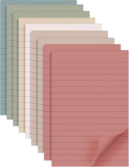 9 Pads Lined Sticky Notes 4x6 in Post, Vintage Colors Self Pad Its, Super Sticking Power Memo Pads Its, 40 Sheets/pad