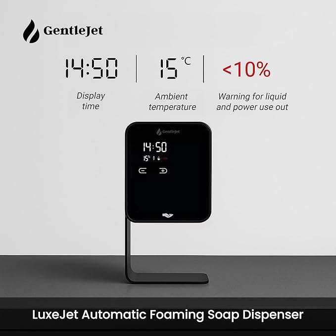 LuxeJet Automatic Foam Soap Dispenser Touchless, USB-C Powered or Battery, Aluminum Alloy Body, Wall Mount or Countertop, Digital Display, Hands-Free Automatic Soap Dispenser Touchless