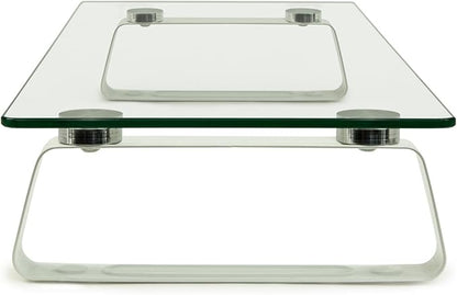 Mount-It! Glass Computer Monitor Riser and Laptop Stand | Clear Flat Screen Display Stand, Desktop Shelf and Organizer, Glass and Aluminum Construction, 22 Inches Wide, 44 lb Carrying Capacity