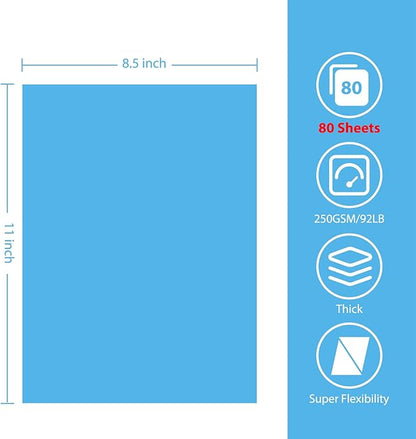 OcePor 80 Sheets Blue Cardstock Paper, Colored Printer Paper 8.5 x 11, Thick Construction for Cards Making, Scrapbook，Office Printing, Invitations, Certificates，DIY Crafting 92 lb/250gsm
