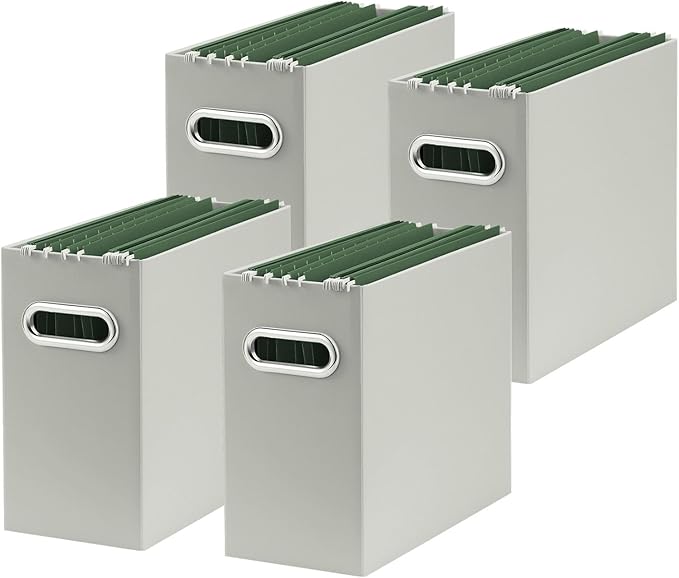 Oterri Cardboard File Organizer Box for Hanging File Folders Letter Size,File Box for Computer Desk,File Cabinet,Working Home,Office,Classroom (Grey, Letter Size - 4 Packs)