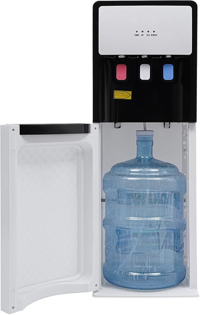 Floor Standing Water Cooler, Hot & Cold Standing Water Dispenser, Bottom Loading Water Cooler Dispenser w/ 3 Temperature Settings of Hot, Cold, Room Water for Home, Office (220V, White)