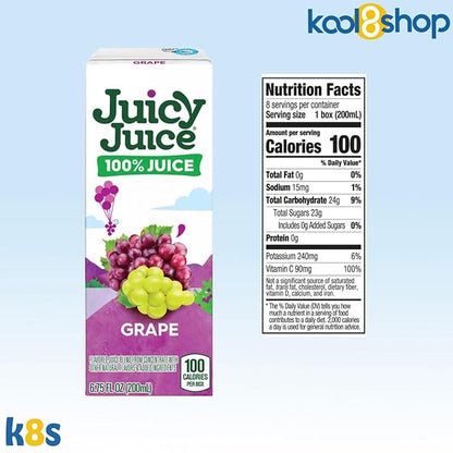Juicy Juice Grape 100% Juice No Sugar Added On the Go Box 6.75 fl oz 32 Pack + 2 Reusable Snack Bags by KOOL8SHOP Infinite Deals