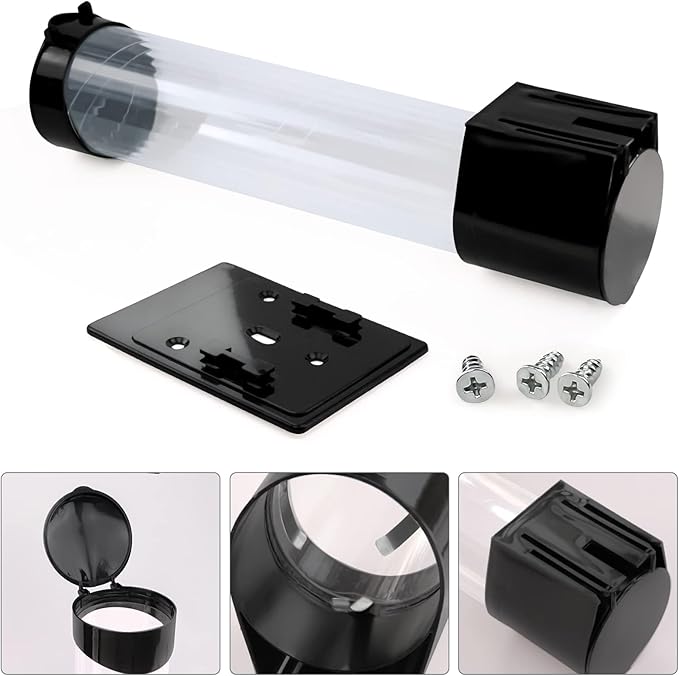 Cup Dispenser, Water Cooler Pull Type Cup Holder Fits 5oz - 7oz Cone or Flat Bottom Cups, Paste or Screw Plate Wall Mount, 15" Tube Length Black