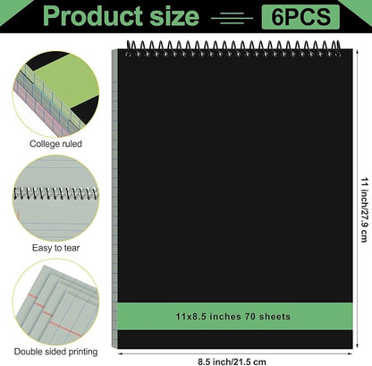 6 Pcs Legal Pad Top Spiral Bound Notebook 70 Sheets Wirebound Notepad Double Sided Ruled Memo Steno Pad with Stiff Back Cover for Business(8.5 x 11 Inches,No Holes,Neutral Color)