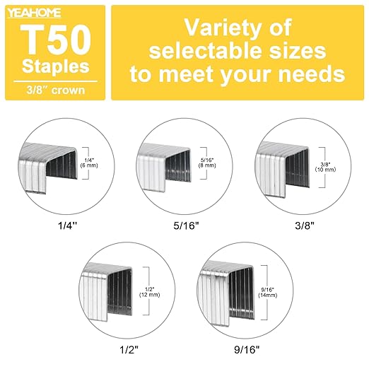 YEAHOME Heavy Duty Staples, 2000 Counts 5/16 inch T50 Staples, 20 Gauge Galvanized 3/8 Inch Crown Upholstery Staple for Pneumatic, Electric T50 Staple Gun