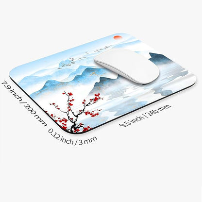 Square Mouse Pad Ink Painting Landscape, Personalized Premium-Textured Custom Mouse Mat Design, Washable Mousepad Cloth, Non-Slip Rubber Base Computer Mouse Pads for Wireless Mouse