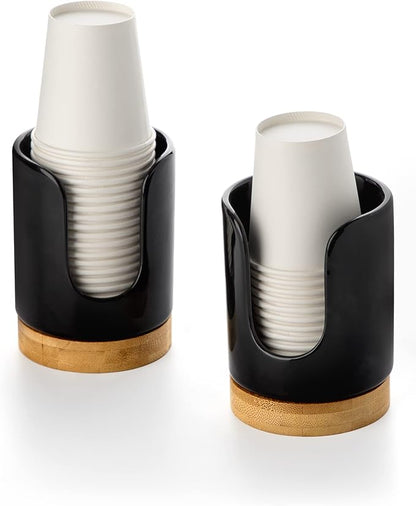 Ceramic Bathroom Cups Dispenser - 3 oz Disposable Paper & Plastic Bathroom Cups Holder - Mouthwash Cups Dispenser for Bathroom, Guest Toiletries, Countertop, Coffee - BPA Free (2 Pack)