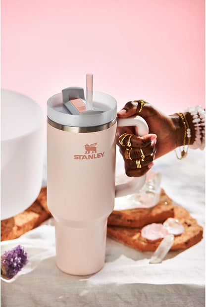 STANLEY Quencher H2.0 Tumbler with Handle and Straw 40 oz Flowstate 3-Position Lid Cup Holder Compatible for Travel Insulated Stainless Steel Cup BPA-Free Rose Quartz 2.0