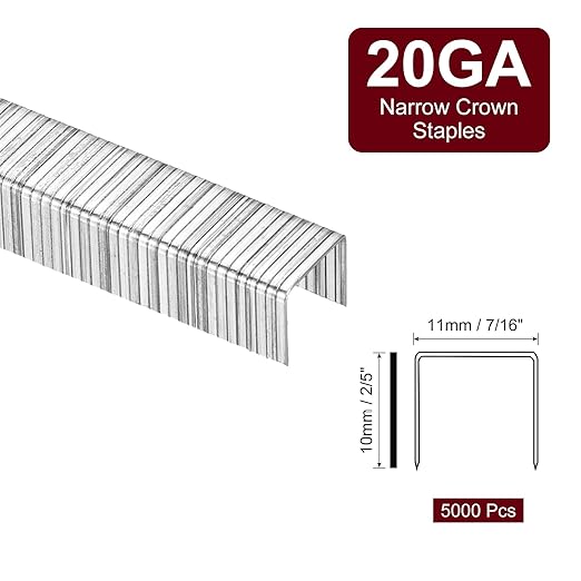 uxcell 20 Gauge Narrow Crown Staples 7/16" x2/5", 5000Pcs Galvanized Steel for Pneumatic, Electric Stapler, Black